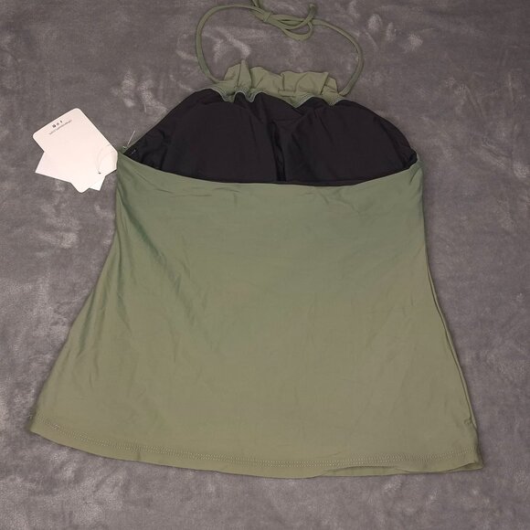 Athena Olive Hi-Neck Halter Crop Tankini Top 6 Gold Bead Accents Swimwear - Picture 3 of 5